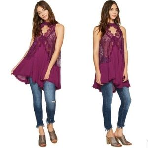 Free People Purple Lace Sleeveless Swing Top/Dress